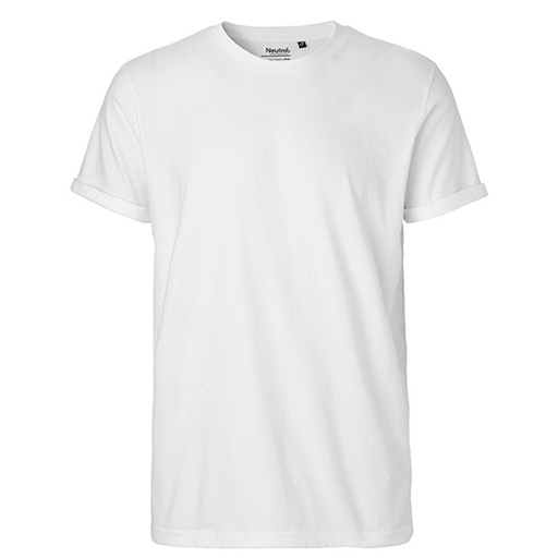 Męski T-shirt z Wywiniętym Rękawem NE60012 - White
