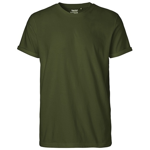Męski T-shirt z wywiniętym rękawem NE60012 - Military