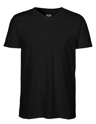 T-shirt męski z dekoltem V dopasowany bawełna NE61005 - Black