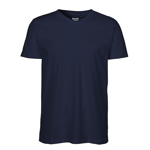 T-shirt męski z dekoltem V dopasowany NE61005 - Navy