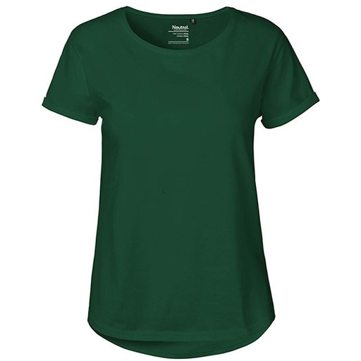 Damski T-shirt z wywiniętymi rękawami NE80012 - Bottle Green