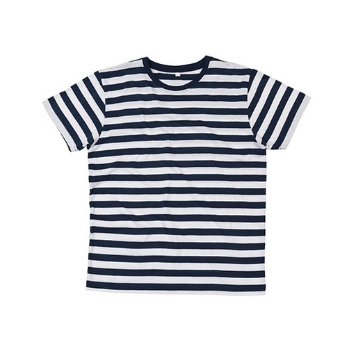 T-shirt Męski Klasyczny Bawełna Organiczna Paski P109s - Navy & White
