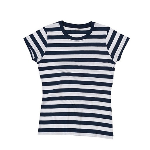 Damski T-shirt Klasyczny Bawełniany w Paski P110S - Navy & White