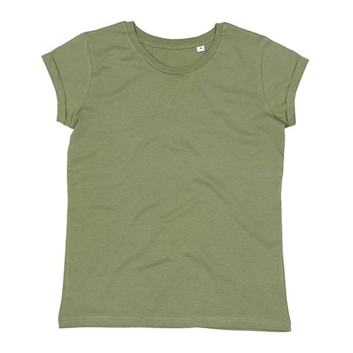 T-shirt Damski Dopasowany Dlugi Bawelna Organiczna P81 - Soft Olive