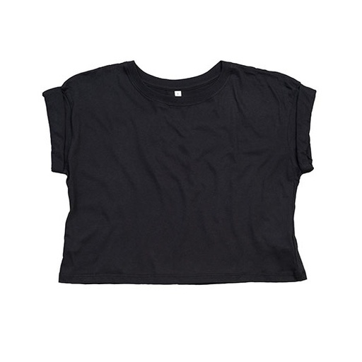 Damski T-shirt Crop Oversize P96 - Black