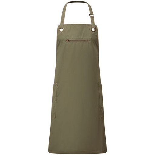 Fartuch z kontrastowym szwem PW121 - Olive & Chestnut
