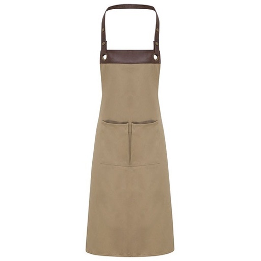 Fartuch Baristy z Detalami z Ekoskory PW123 - Khaki (ca. Pantone 7503C) & Brown (ca. Pantone 4975C)
