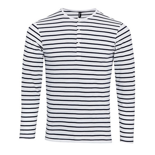 Koszulka Męska Długi Rękaw Guziki PW218 - White & Navy (ca. Pantone 2766C)