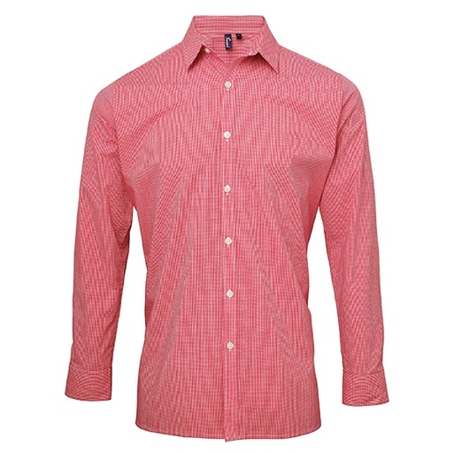 Koszula Meska Slim Bawelniana Popelina Kratka Gingham PW220 - Red (ca. Pantone 200C) & White
