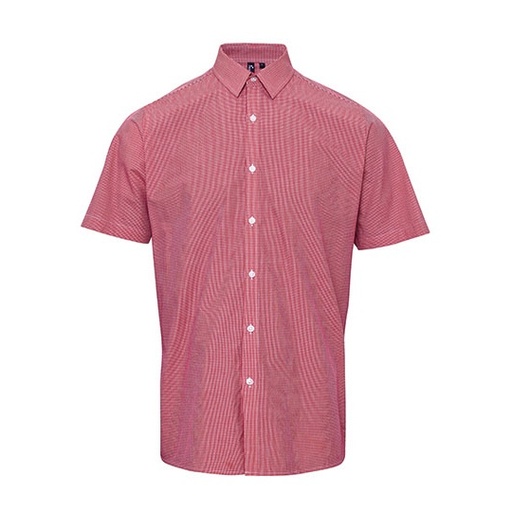 Koszula Męska Slim Bawełniana Drobna Kratka Gingham PW221 - Red & White