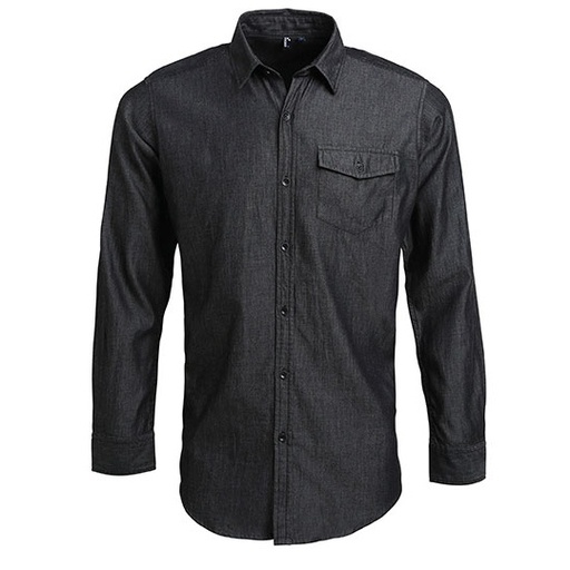 Koszula Męska Klasyczna Jeansowa Bawełniana PW222 - Black Denim (ca. Pantone 433C)
