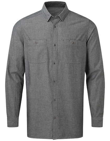 Męska organiczna koszula Chambray Fairtrade z długim rękawem - Grey Denim (ca. Pantone 425C)