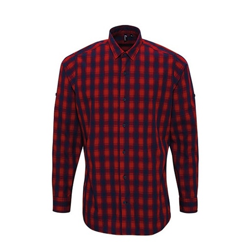 Koszula Meska Slim Bawelniana w Kratke PW250 - Red & Navy (ca. Pantone 2378C)