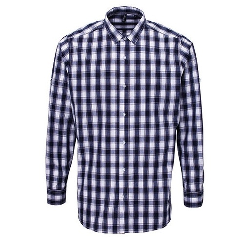 Koszula Męska Slim Bawełniana w Kratke PW250 - Navy (ca. Pantone 2378C)