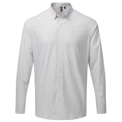 Męska koszula slim w kratę PW252 - Silver (ca. Pantone 429C) & White
