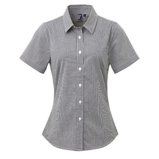 Koszula Damska Slim Fit Kratka Gingham PW321 - Black (ca. Pantone Black C) & White