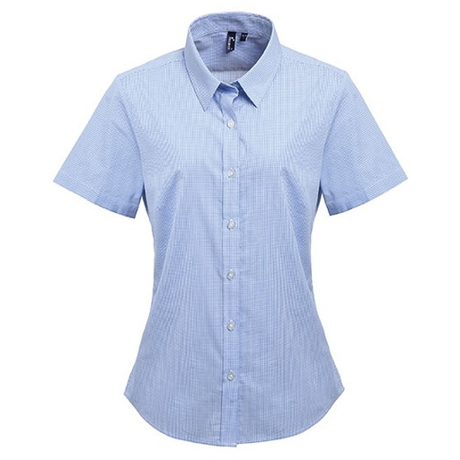 Koszula Damska Slim Fit Kratka Gingham PW321 - Light Blue (ca. Pantone 2717C)