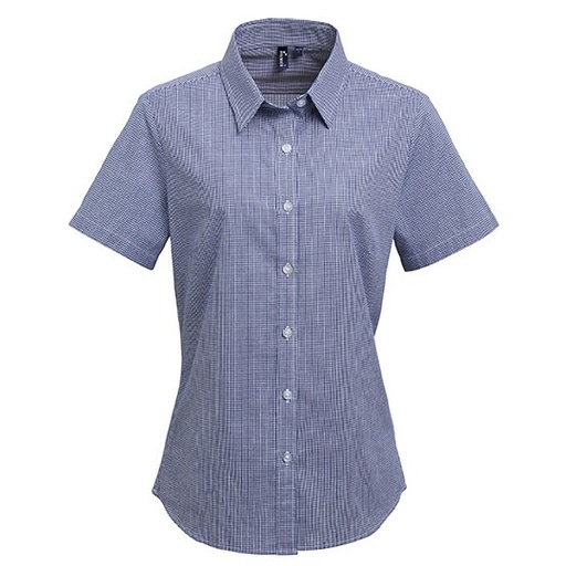 Koszula Damska Slim Fit Kratka Gingham PW321 - Navy (ca. Pantone 2378C) & White