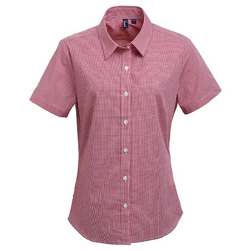 Koszula Damska Slim Fit Kratka Gingham PW321 - Red & White