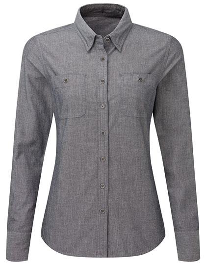 Damska organiczna koszula Chambray Fairtrade z długim rękawem - Grey Denim (ca. Pantone 425C)