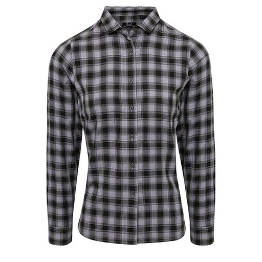 Damska koszula w kratę slim PW350 - Steel (ca. Pantone Cool Grey 11C) & Black (ca. Pantone Black C)