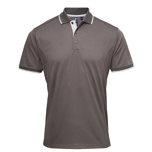 Męskie polo slim PW618 - Dark Grey & Silver