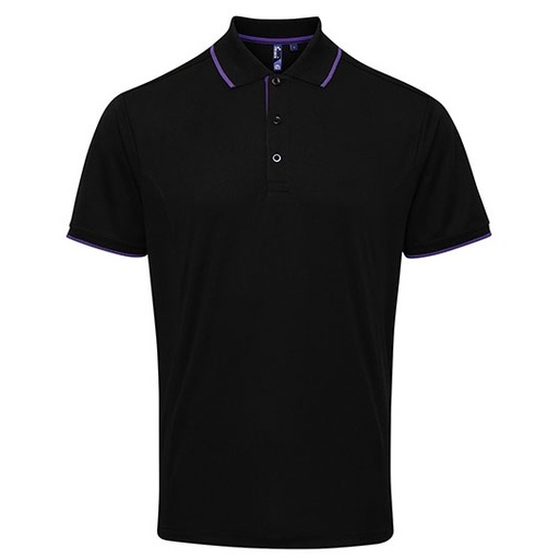 Męskie polo slim PW618 - Black (ca. Pantone Black C) & Purple