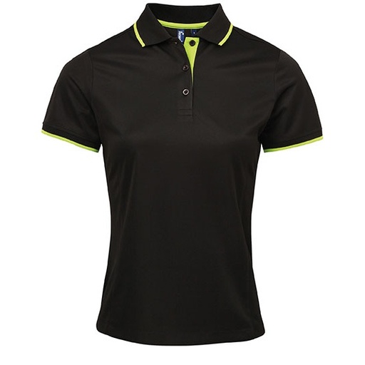 Damskie polo Slim z kontrastowymi detalami PW619 - Black (ca. Pantone Black C) & Lime (ca. Pantone 382C)