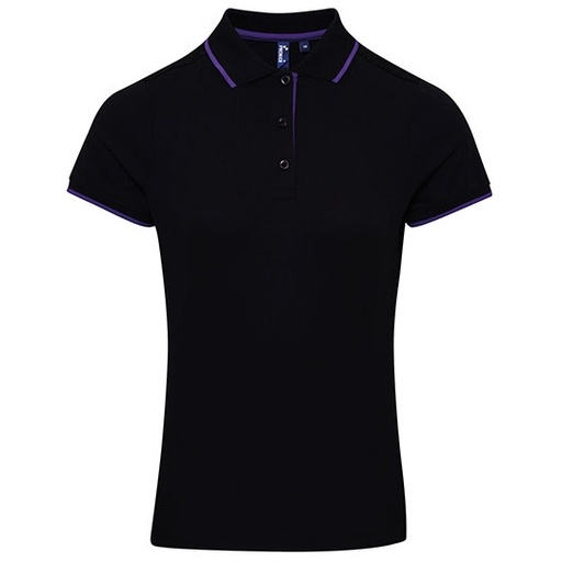 Damskie polo Slim z kontrastowymi detalami PW619 - Black (ca. Pantone Black C) & Purple