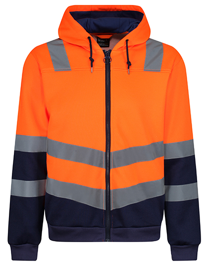 Bluza z kapturem Pro Hi-Vis z pełnym zamkiem - Orange & Navy