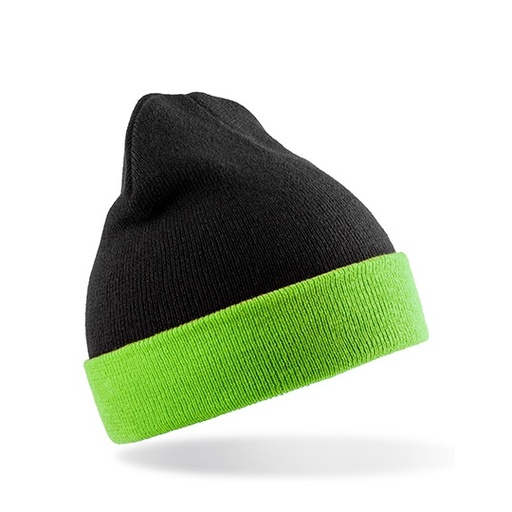 [RT930-1000310928] Czarna czapka z mankietem RT930 - Black & Lime