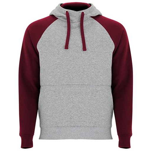 Bluza unisex z kapturem z raglanowymi rękawami RY1058 - Heather Grey 58 & Garnet Red 57
