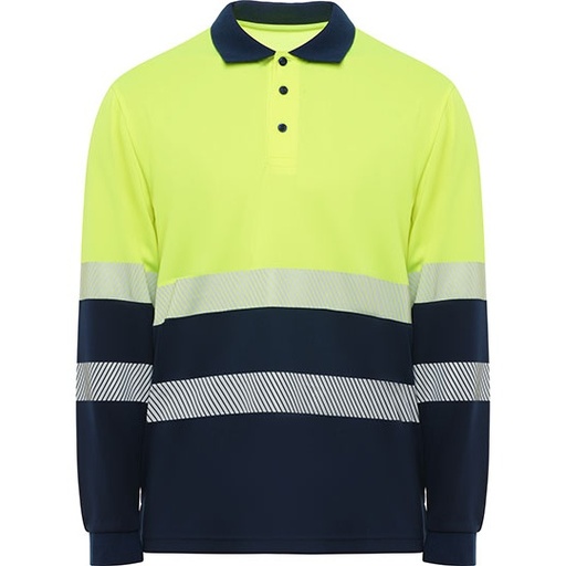 Koszulka Polo Długi Rękaw Ostrzegawcza Oddychająca RY9316 - Navy Blue 55 & Fluor Yellow 221
