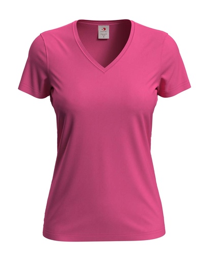 T-shirt Damski Klasyczny Dekolt V S279 - Sweet Pink