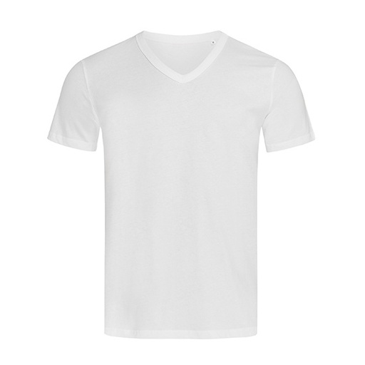 T-shirt Klasyczny Dekolt V Bawełniany S9010 - White