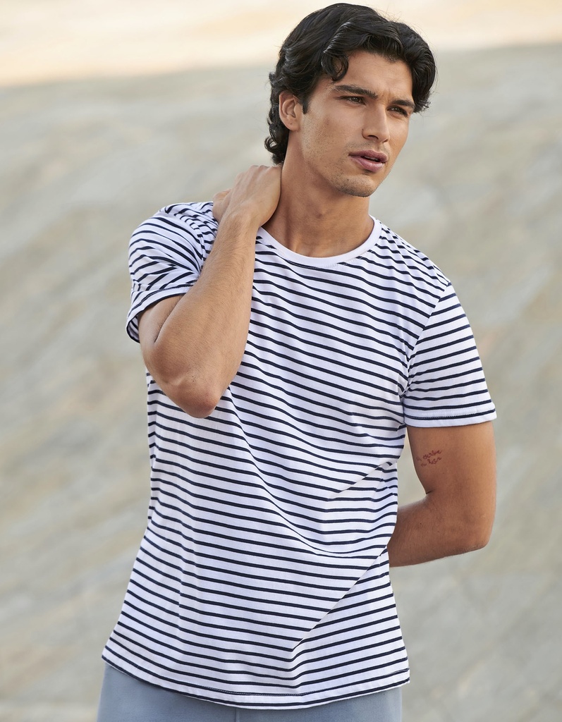 Koszulka Unisex w Paski – Klasyczny Krój - Heather Grey & White