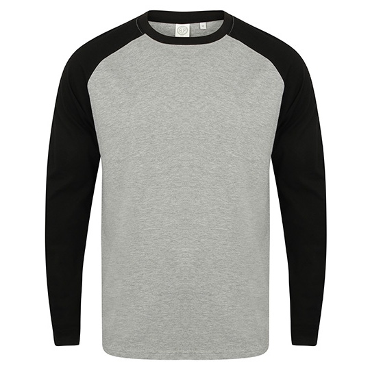 Męska koszulka baseballowa z długim raglanowym rękawem - Heather Grey & Black
