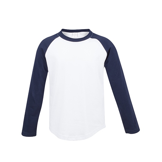 Koszulka dziecięca baseballowa z długim raglanowym rękawem - White & Oxford Navy