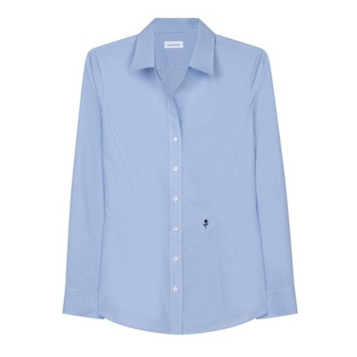 Damska bluzka slim fit w kratę/paski SN080619 - New Check Light Blue