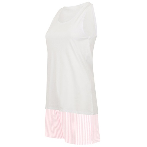 Pizama Damska Top Bez Rekawow Bawelniana TC052 - White & Pink & White Stripe