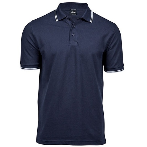 Męskie prążkowane polo stretch TJ1407 - Navy & White