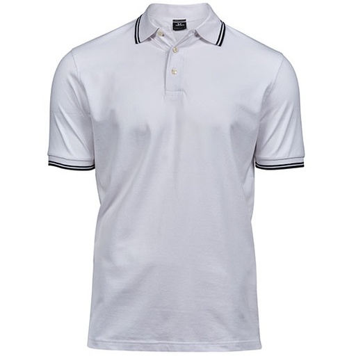 Męskie prążkowane polo stretch TJ1407 - White & Navy