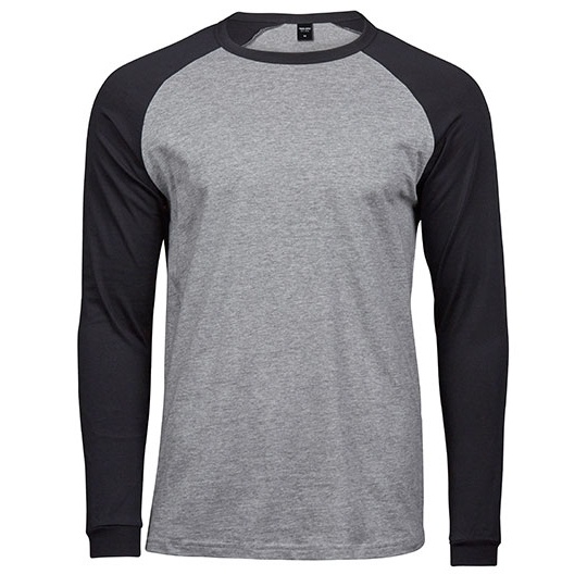 Męska koszulka baseballowa slim z długim raglanowym rękawem - Heather & Black