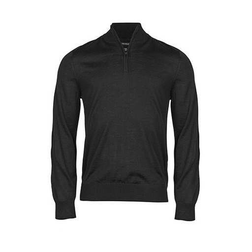 Sweter męski slim z wełny merynosów pół-zip TJ6010N - Black