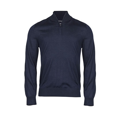 Sweter męski slim z wełny merynosów pół-zip TJ6010N - Navy