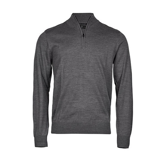 Sweter Męski Slim Wełna Merynosów Pół-Zip TJ6010N - Grey Melange