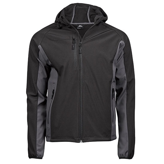 Męska kurtka softshell slim z kapturem - Black & Dark Grey (Solid)