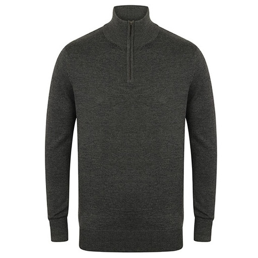 Męski sweter z półgolfem i zamkiem 1/4 W729 - Grey Marl