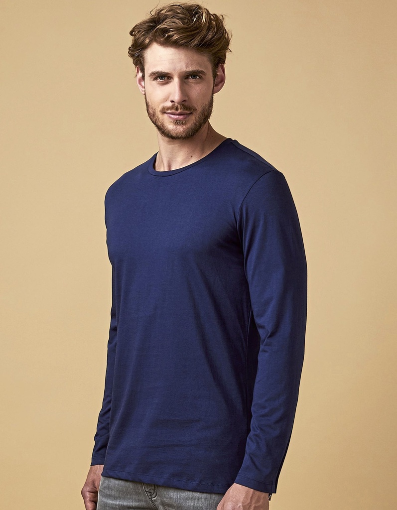 Męski T-shirt Slim z Długim Rękawem - Azur Blue