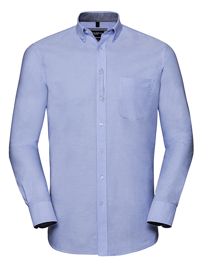 Męska koszula Oxford Tailored z długim rękawem, wyprana - Oxford Blue & Oxford Navy